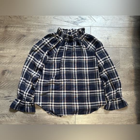 Melissa Nepton Anko Ruffle Neck Plaid Top XS NWOT - Picture 2 of 5